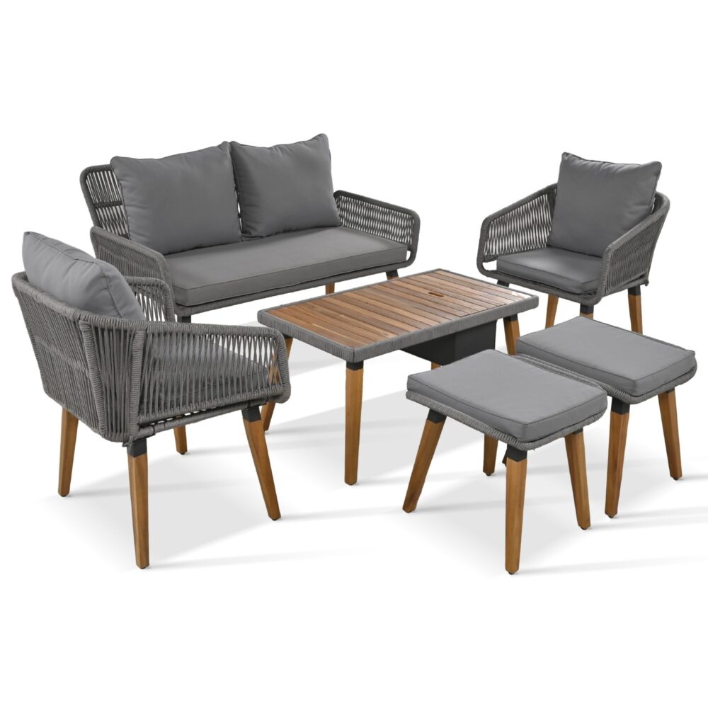 K&K 6-Piece Rope Patio Furniture Set, Outdoor Furniture With Acacia Wood Cool Bar Table With Ice Buc - Image 8