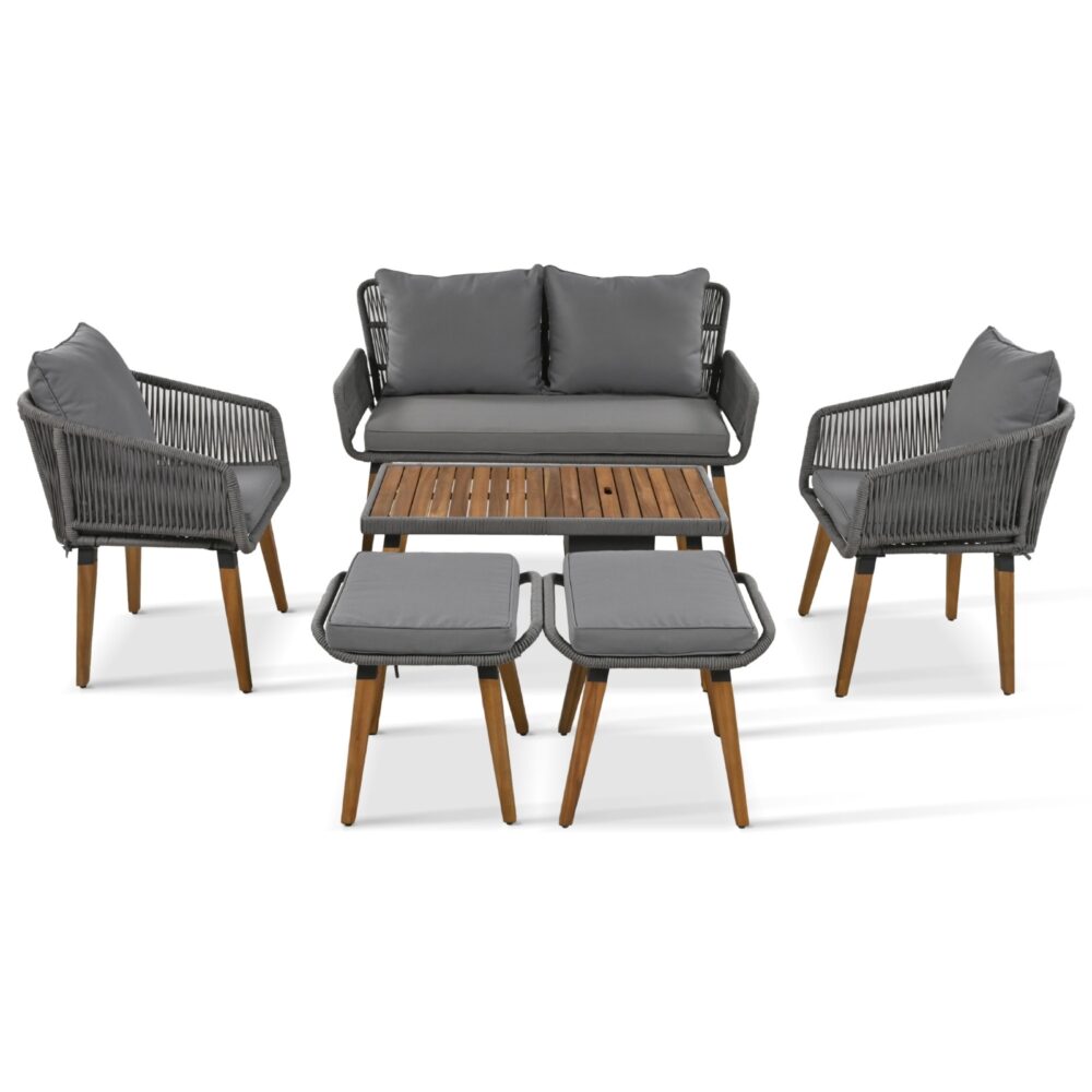 K&K 6-Piece Rope Patio Furniture Set, Outdoor Furniture With Acacia Wood Cool Bar Table With Ice Buc - Image 9