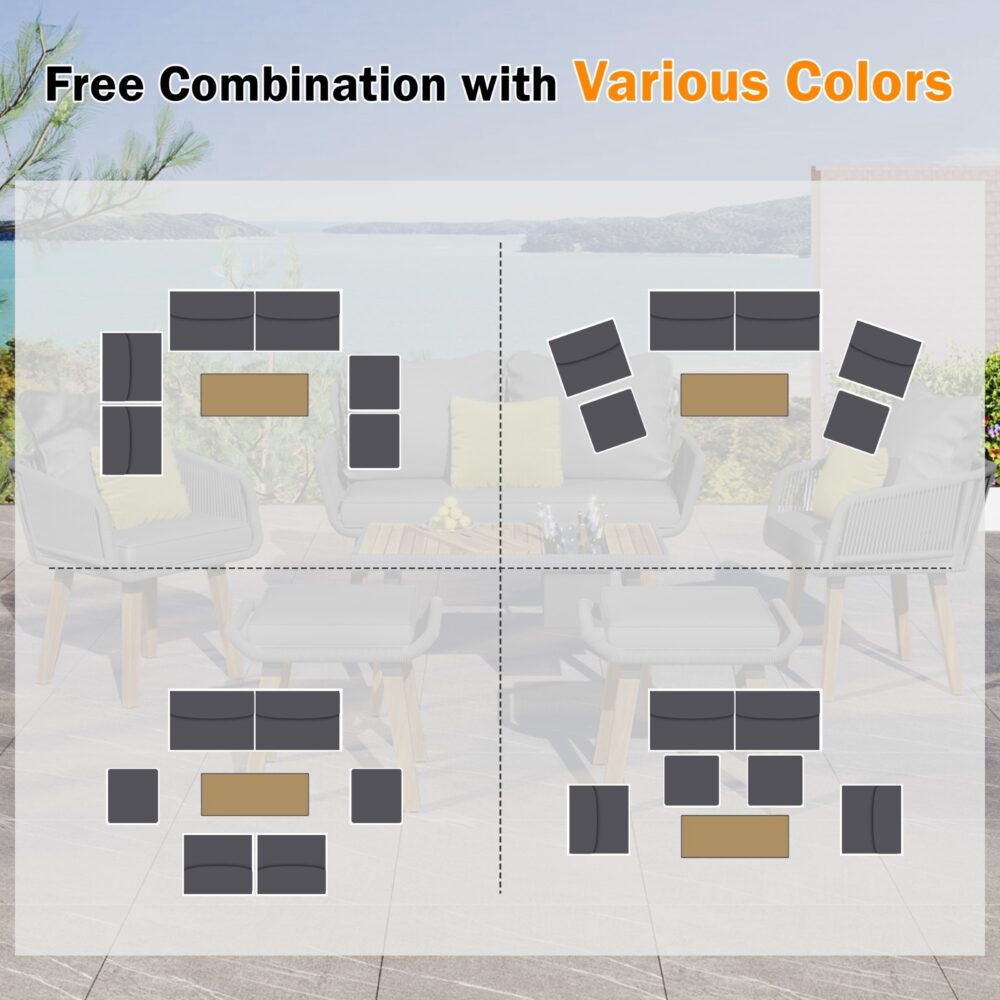 K&K 6-Piece Rope Patio Furniture Set, Outdoor Furniture With Acacia Wood Cool Bar Table With Ice Buc - Image 5