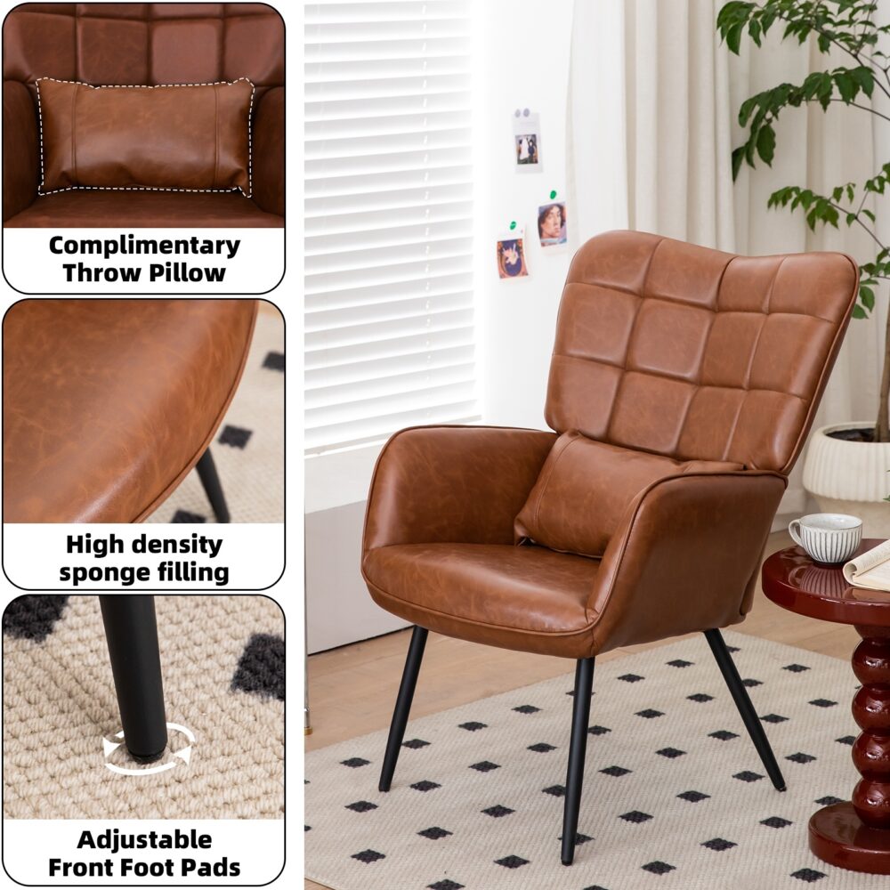 Bonded Leather Armchair, Modern High Back Accent Chair With Metal Legs - Image 4
