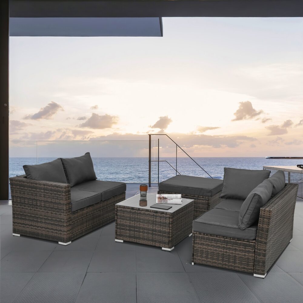 Patio Furniture, Outdoor Furniture, Seasonal PE Wicker Furniture, 4 Set Wicker Furniture With Temper - Image 5