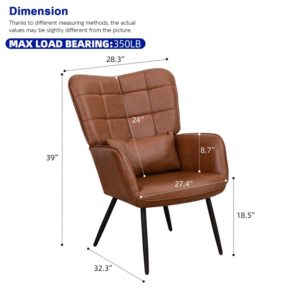 Bonded Leather Armchair, Modern High Back Accent Chair With Metal Legs - Image 8