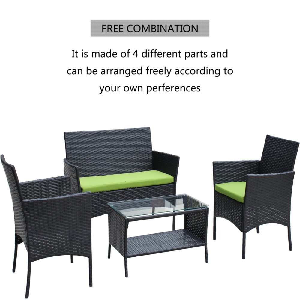 4PC Rattan Patio Furniture Set Outdoor Wicker Sofa W  Green Cushions - Image 5