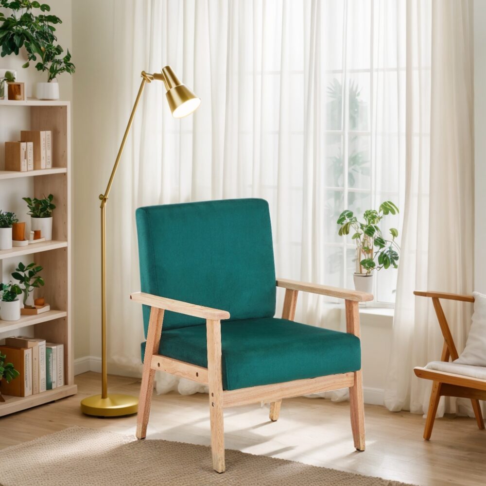 Velvet Accent Chair Relaxing Armchair With Solid Wood Frame For Living Room - Image 3