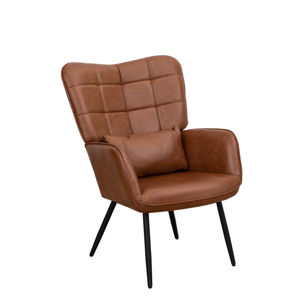 Bonded Leather Armchair, Modern High Back Accent Chair With Metal Legs - Image 5